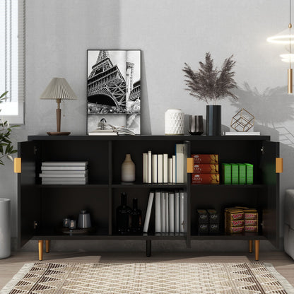 Modern TV Stand With 3 Doors And Adjustable Shelves For Living Room, Fits TVs Up To 70" - Black