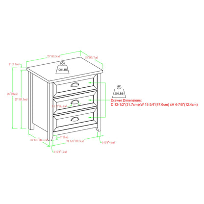 Transitional Farmhouse Framed 3 Drawer Nightstand With Cup Handles - Gray Wash