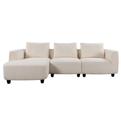 Mid - Century Modern Three Seater Sofa With Upholstered Footstool Fabric For Living Room Or Bedroom - Beige