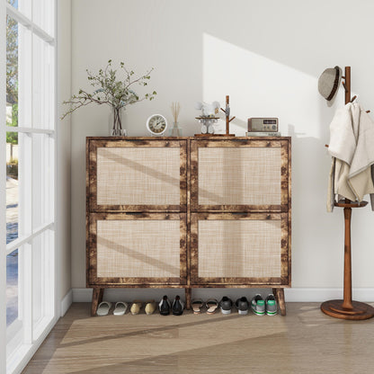 4 Door Shoe Rack, Freestanding Modern Shoe Storage Cabinet, For Entryway - Burly Wood