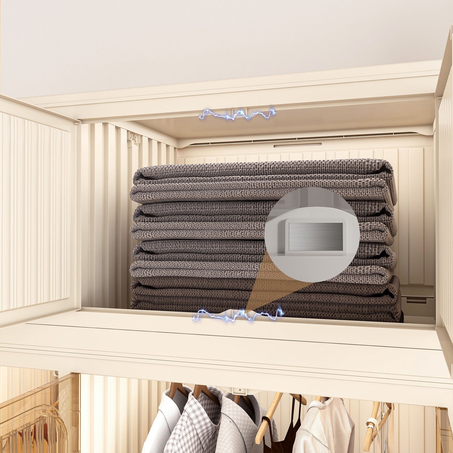 Portable Wardrobe Closet Storage Organizer With 12 Magnetic Doors, 12 Cubes & Hanging Rod - White