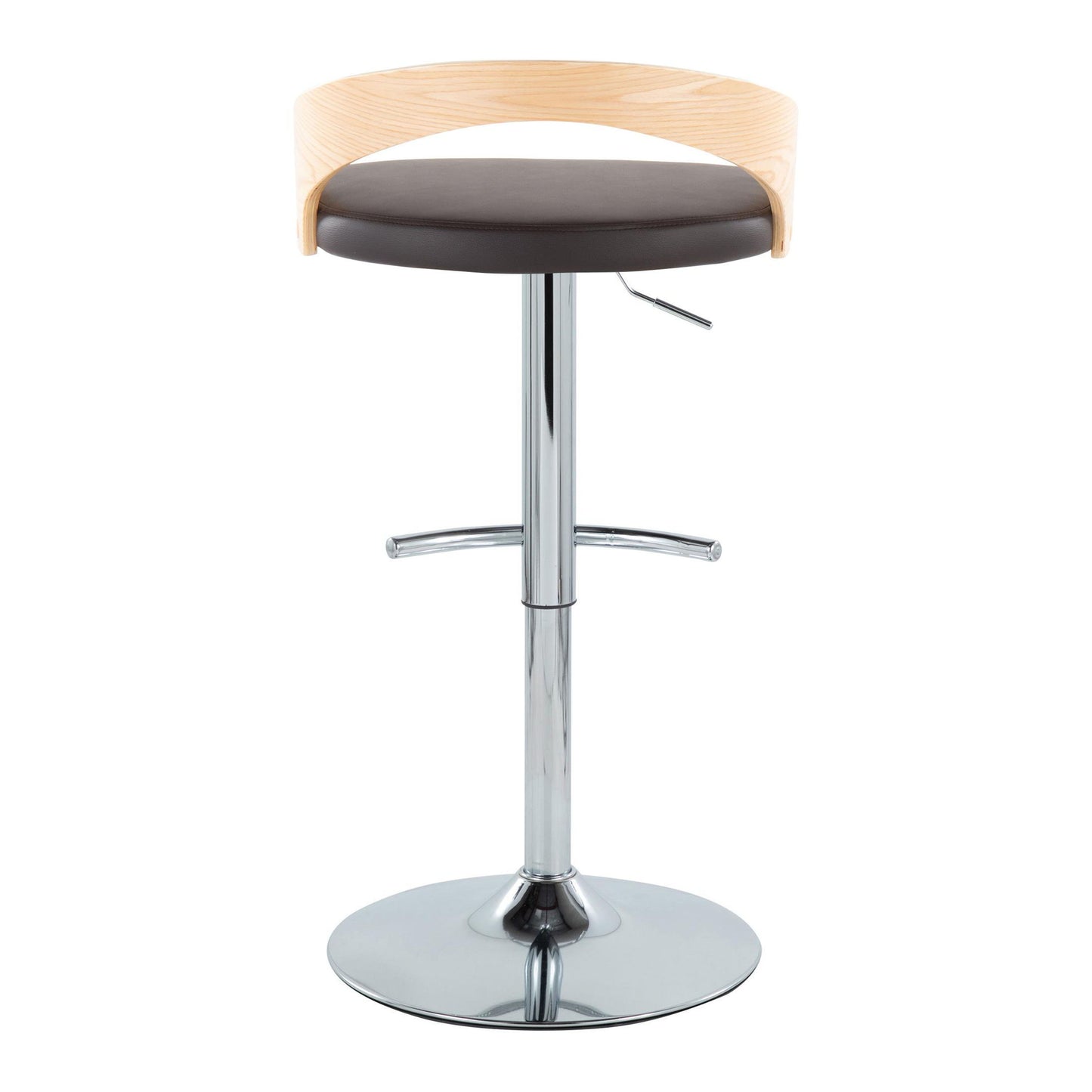 Grotto - Contemporary Adjustable Barstool With Swivel With Rounded T Footrest (Set of 2) - Chrome / Natural / Brown