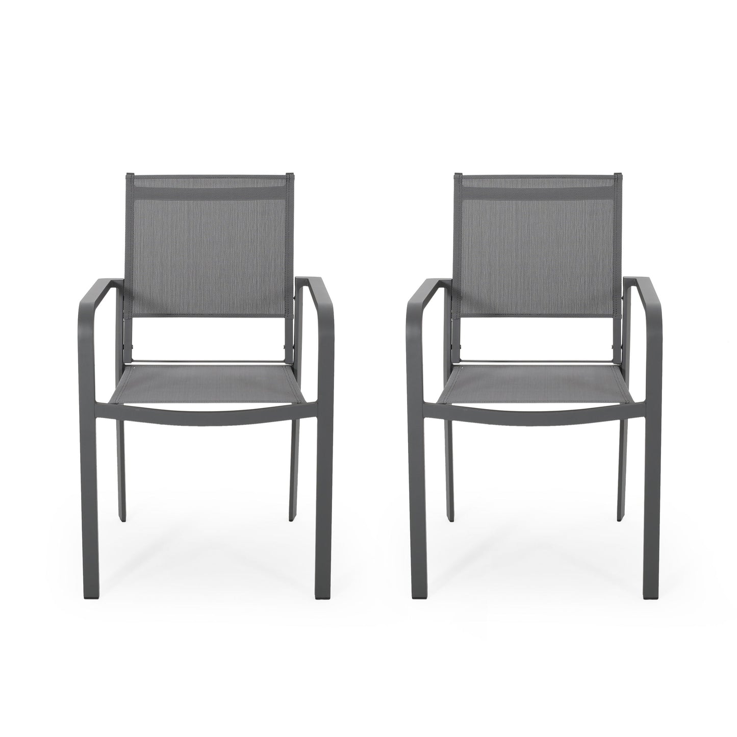 Waterfal - Outdoor Aluminum Dining Chair With Mesh Seat (Set of 2) - Dark Gray