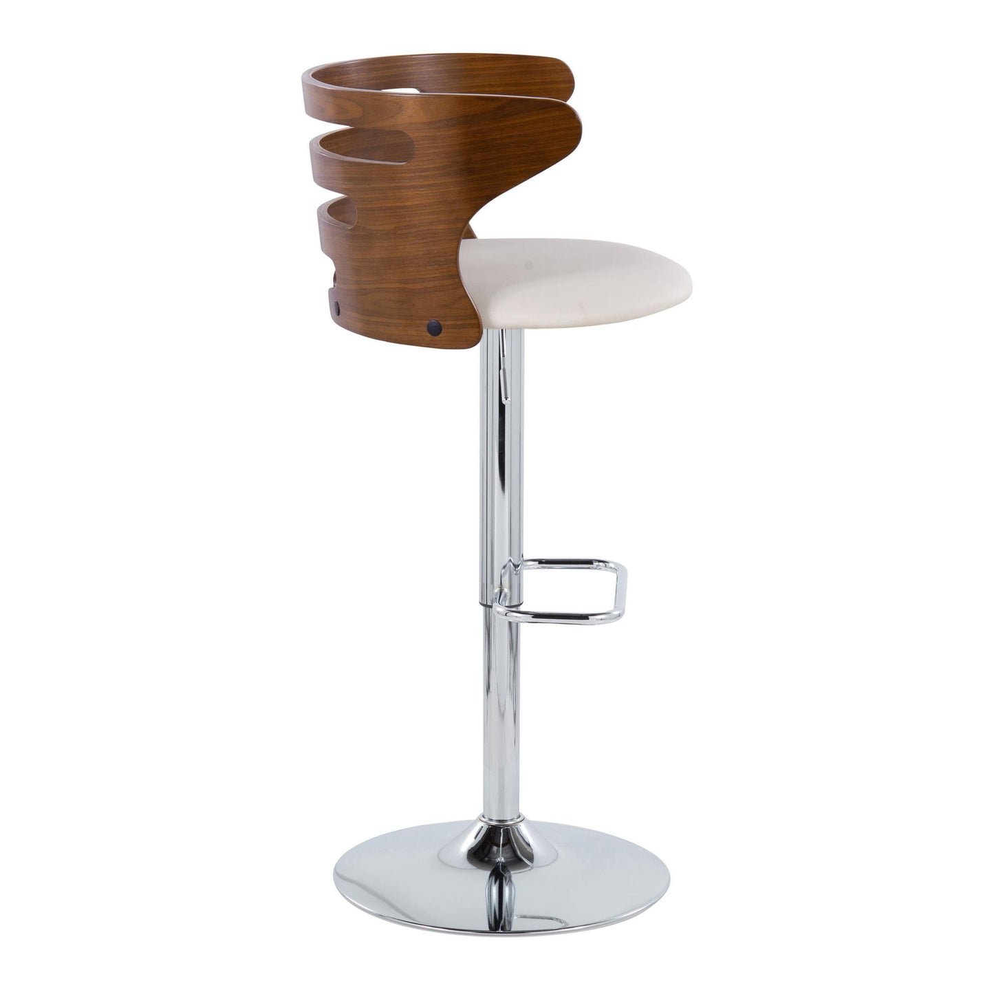 Cosi - Mid-Century Modern Adjustable Barstool With Swivel With Rounded Rectangle Footrest (Set of 2) - Chrome / Walnut / Brown