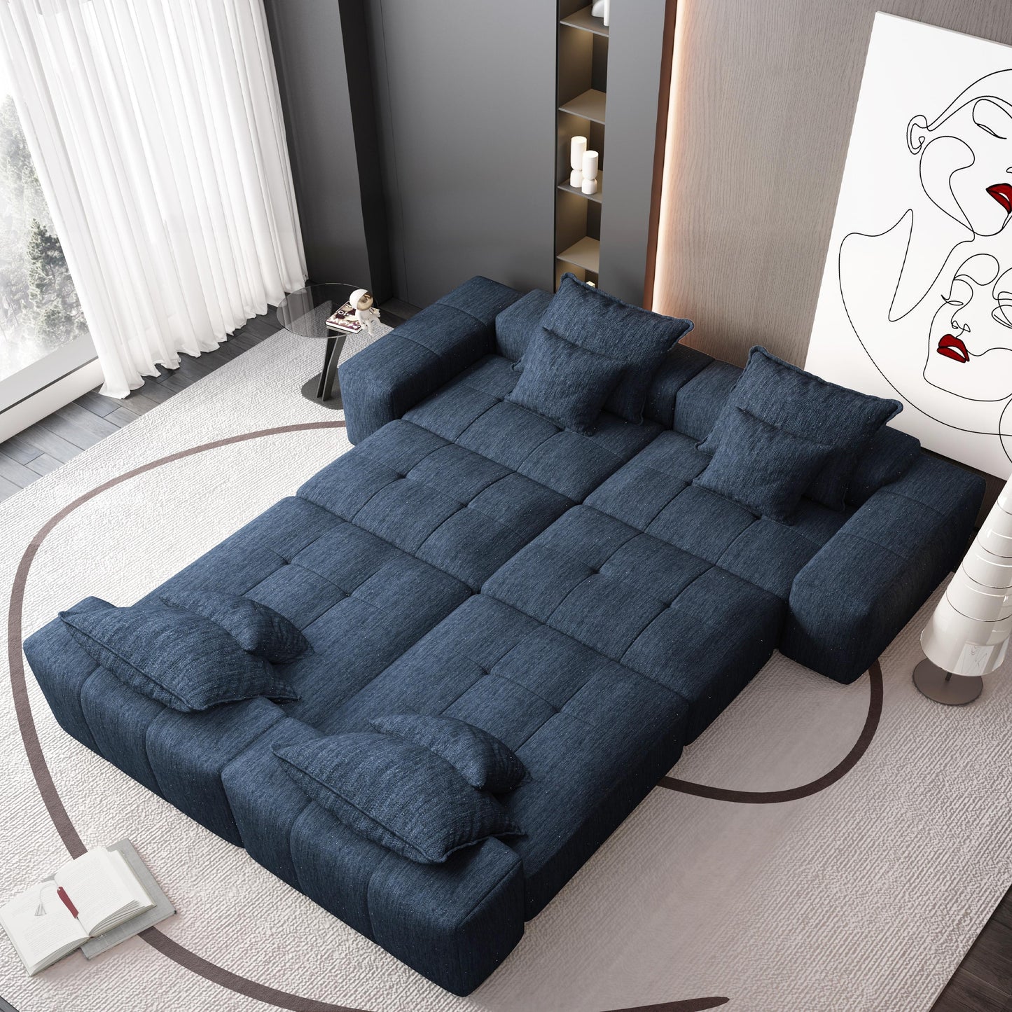 Modern Oversized Modular Sectional Sofa, Sparkling Chenille Fabric Soft Cushion Sofa With 8 Pillows, 8 Pieces Diy Combination Tufted Sofa, No Assembly Required - Blue