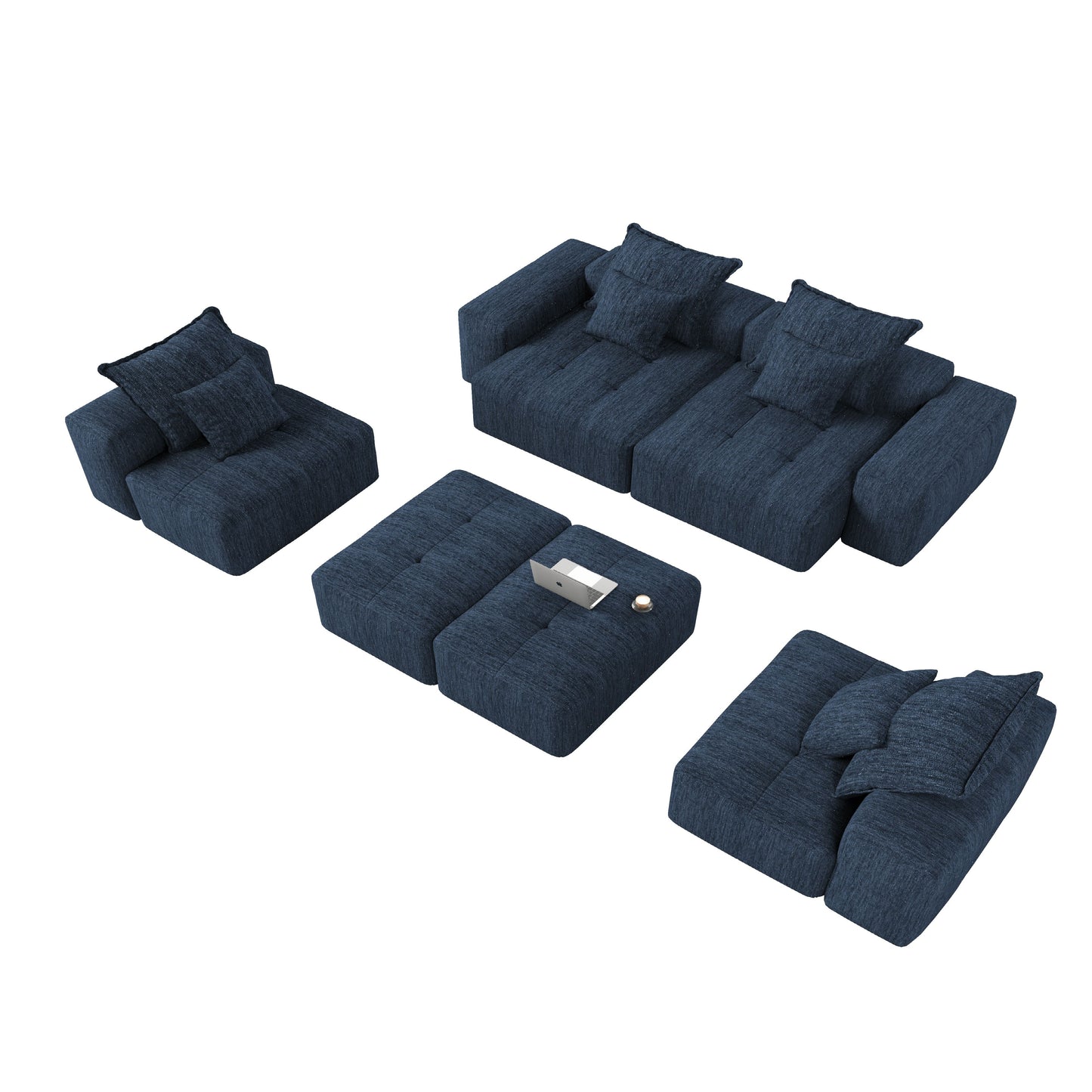 Modern Oversized Modular Sectional Sofa, Sparkling Chenille Fabric Soft Cushion Sofa With 8 Pillows, 8 Pieces Diy Combination Tufted Sofa, No Assembly Required - Blue