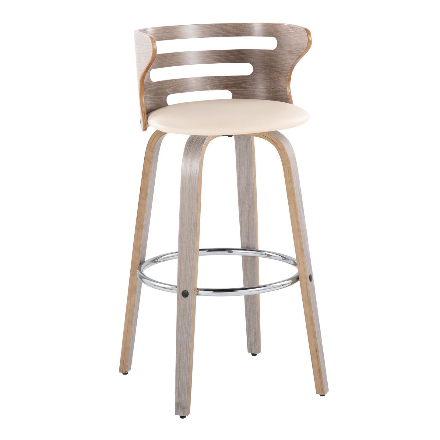 Cosini - Mid-Century Modern Fixed Height Barstool With Swivel With Round Footrest (Set of 2) - Light Gray / Cream