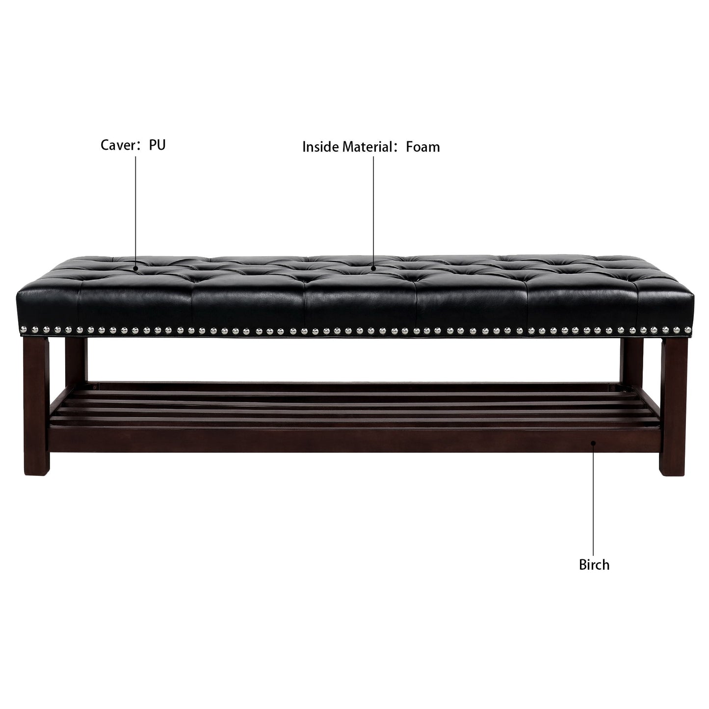 Wooden Base Upholstered Bench For Bedroom For Entryway - Black