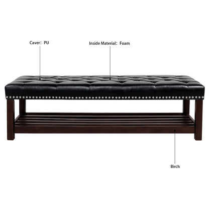 Wooden Base Upholstered Bench For Bedroom For Entryway - Black