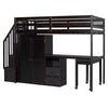 Twin Size Loft Bed With Stairs, Bookshelf, Drawers, Desk & Wardrobe, Space Saving Multifunctional Furniture - Espresso