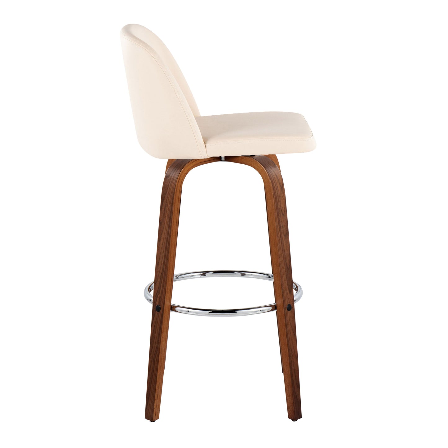Toriano - Mid-Century Modern Fixed Height Barstool With Swivel And Round Footrest (Set of 2) - Walnut / Cream