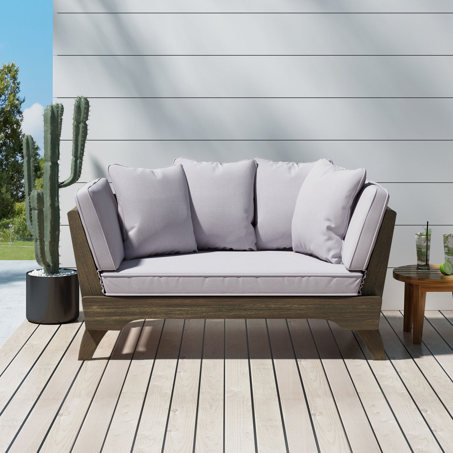 Outdoor Expandable Daybed With Water Resistant Cushion - Gray