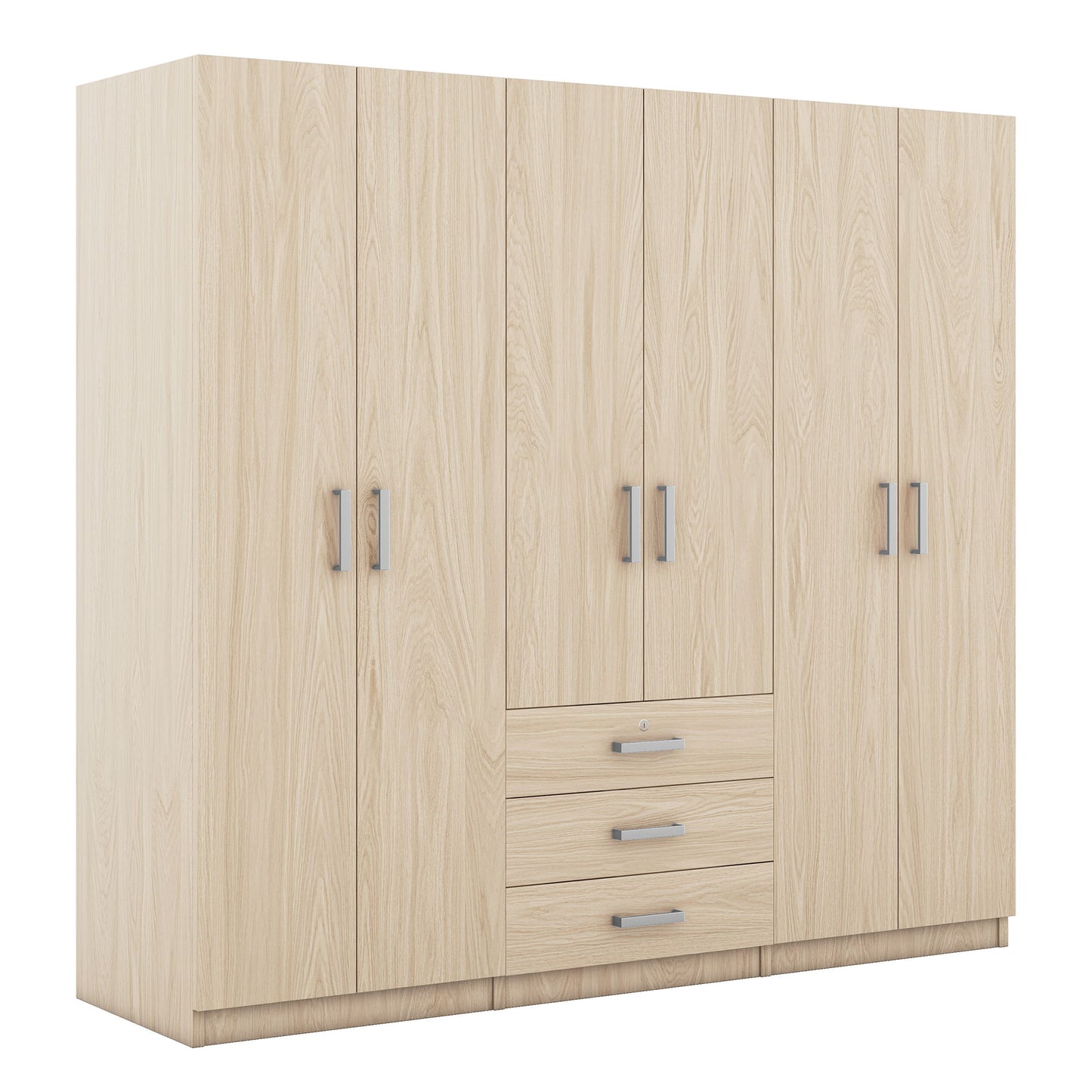6 Doors Wardrobe Storage For Bedroom, With Big Drawers - Brown