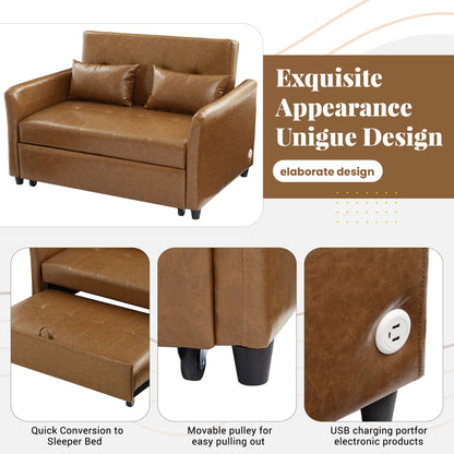 Convertible Sleeper Bed, Adjustable Oversized Armchair With 3 USB Ports For Small Space - Brown