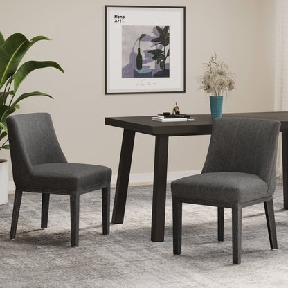 Modern Rustic Dining Chair (Set of 2) With Solid Wood Frame - Charcoal