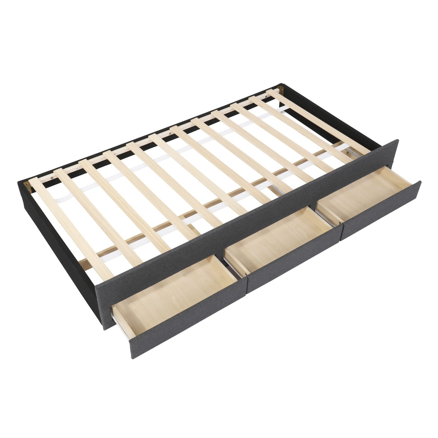 Twin Size Upholstered Platform Bed With Trundle And 3 Drawers - Gray