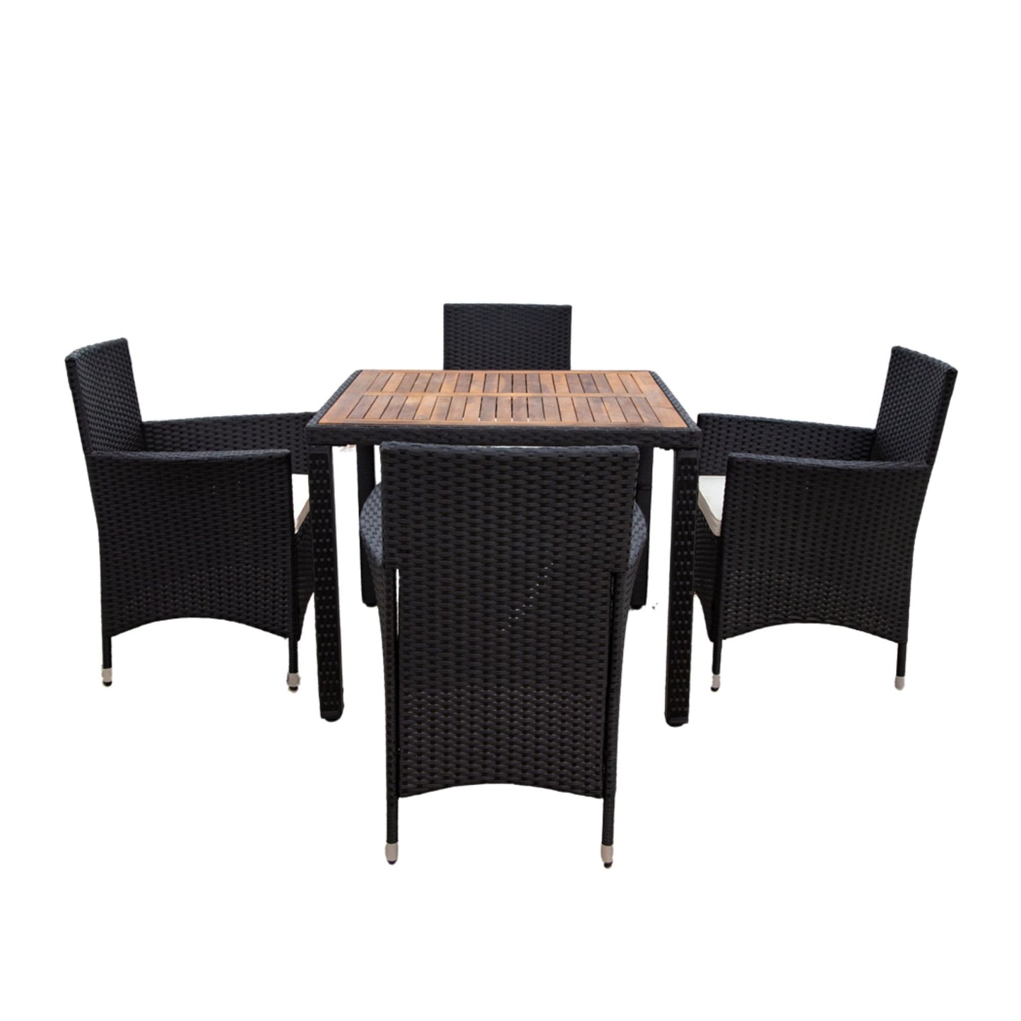 5 Piece Outdoor Patio Wicker Dining Set Patio Wicker Furniture Dining Set With Top - Black / Creme