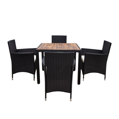 5 Piece Outdoor Patio Wicker Dining Set Patio Wicker Furniture Dining Set With Top - Black / Creme