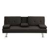 Sofa Bed With Armrest Two Holders Wood Frame, Stainless Leg, Futon - Brown