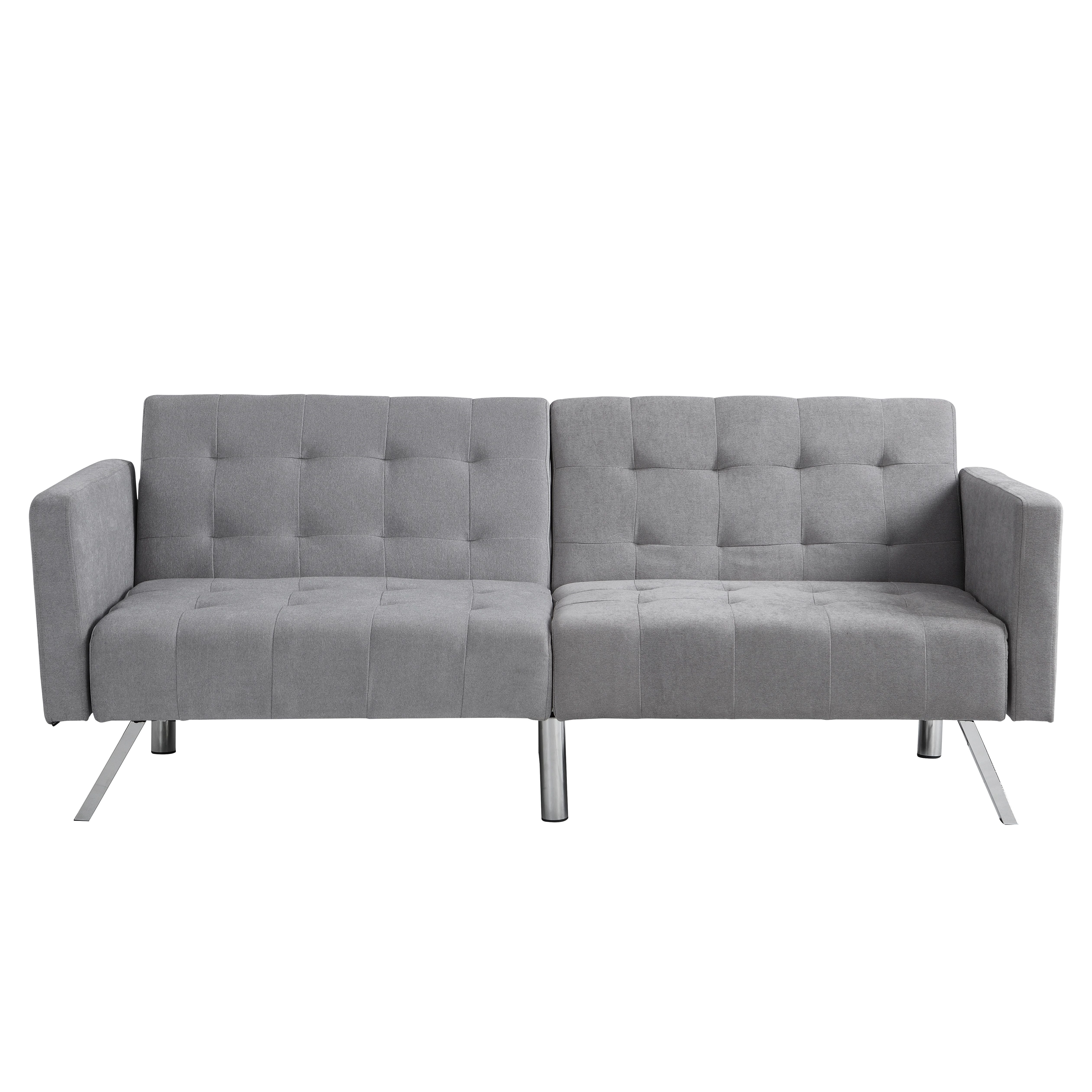 Futon Sofa Bed Convertible Folding Lounge Couch, Armrests - Light Gray