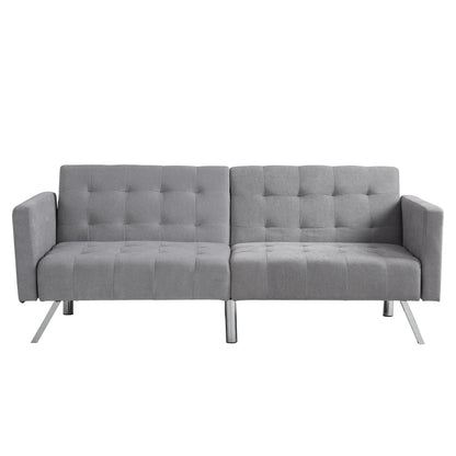 Futon Sofa Bed Convertible Folding Lounge Couch, Armrests - Light Gray