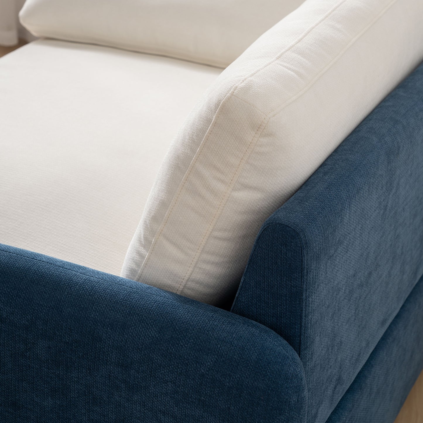 Oversized Single Sofa Chair Wide And Deep Seat, Modern Upholstered Comfy Blocking Couch Lounge With Pillows - Blue / Cream