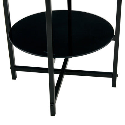 Tempered Glass End Table (Set of 2), Round Coffee Table For Bedroom Living Room Office - Black