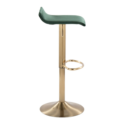 Ale - Contemporary / Glam Adjustable Height Barstool With Swivel With Oval Footrest (Set of 2) - Gold / Green