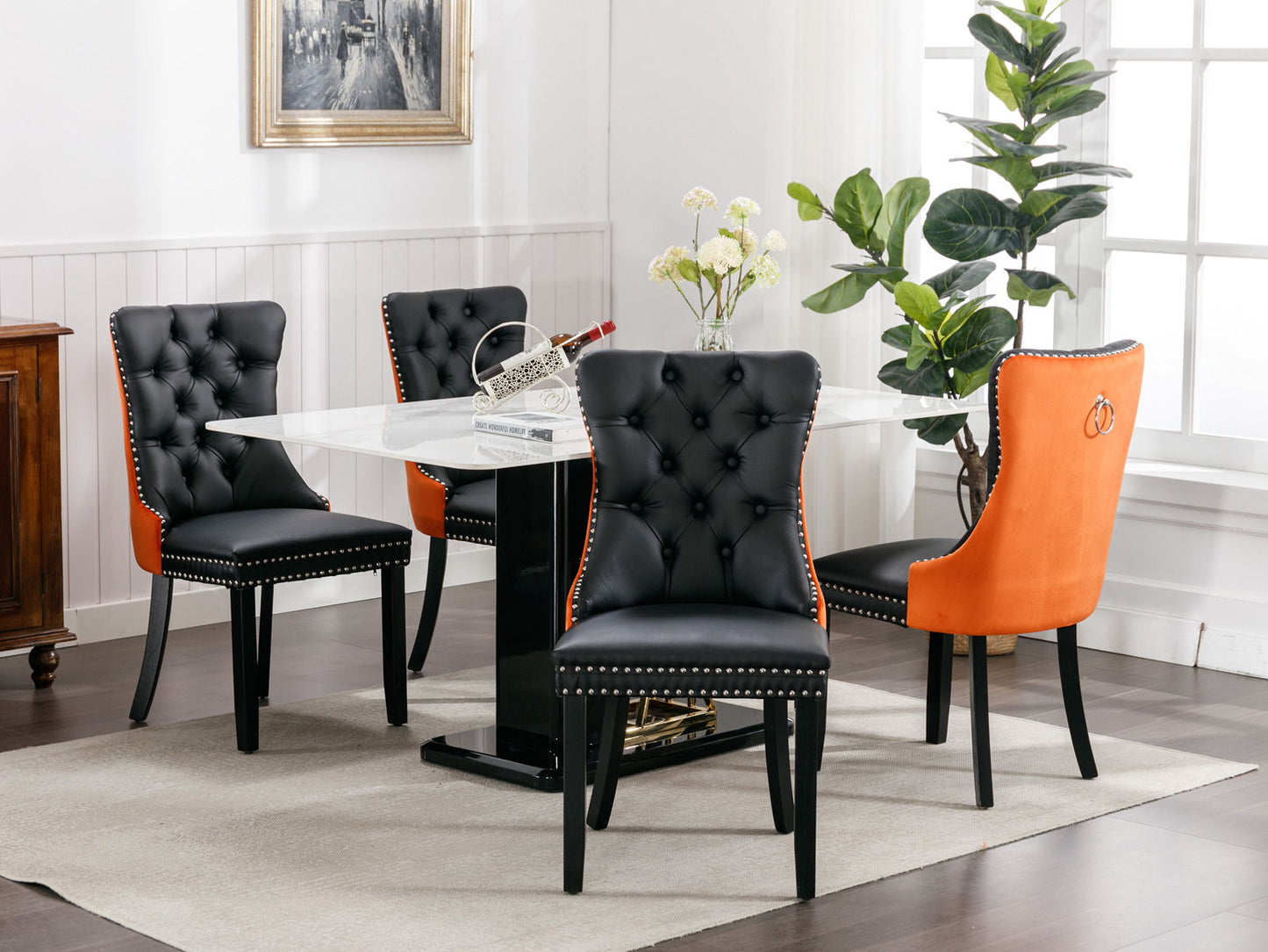 Nikki - Modern, High-End Tufted Solid Wood Contemporary And Velvet Upholstered Dining Chair With Wood Legs Nailhead Trim (Set of 2) - Black / Orange