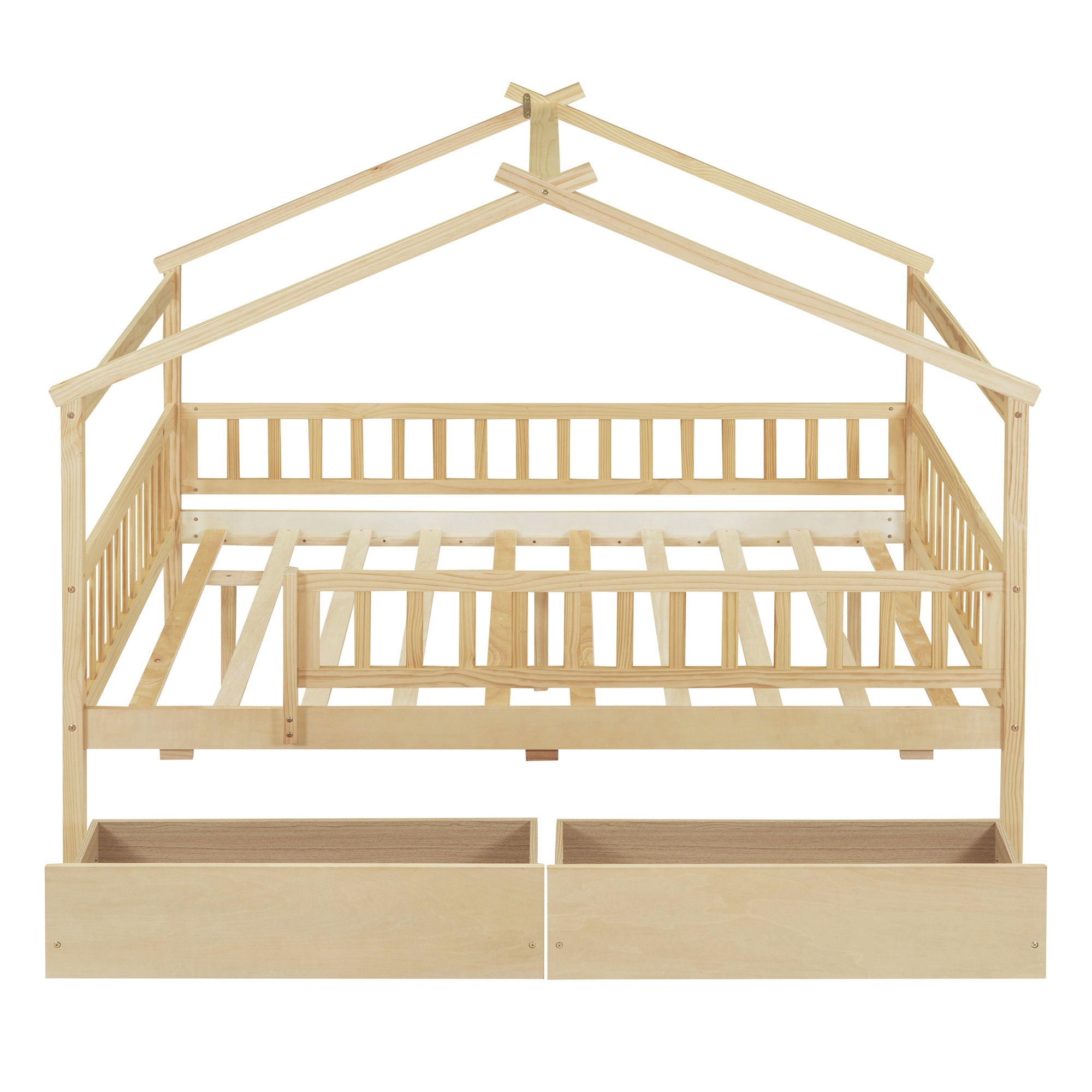 Full Size House Bed With 2 Drawers - Natural
