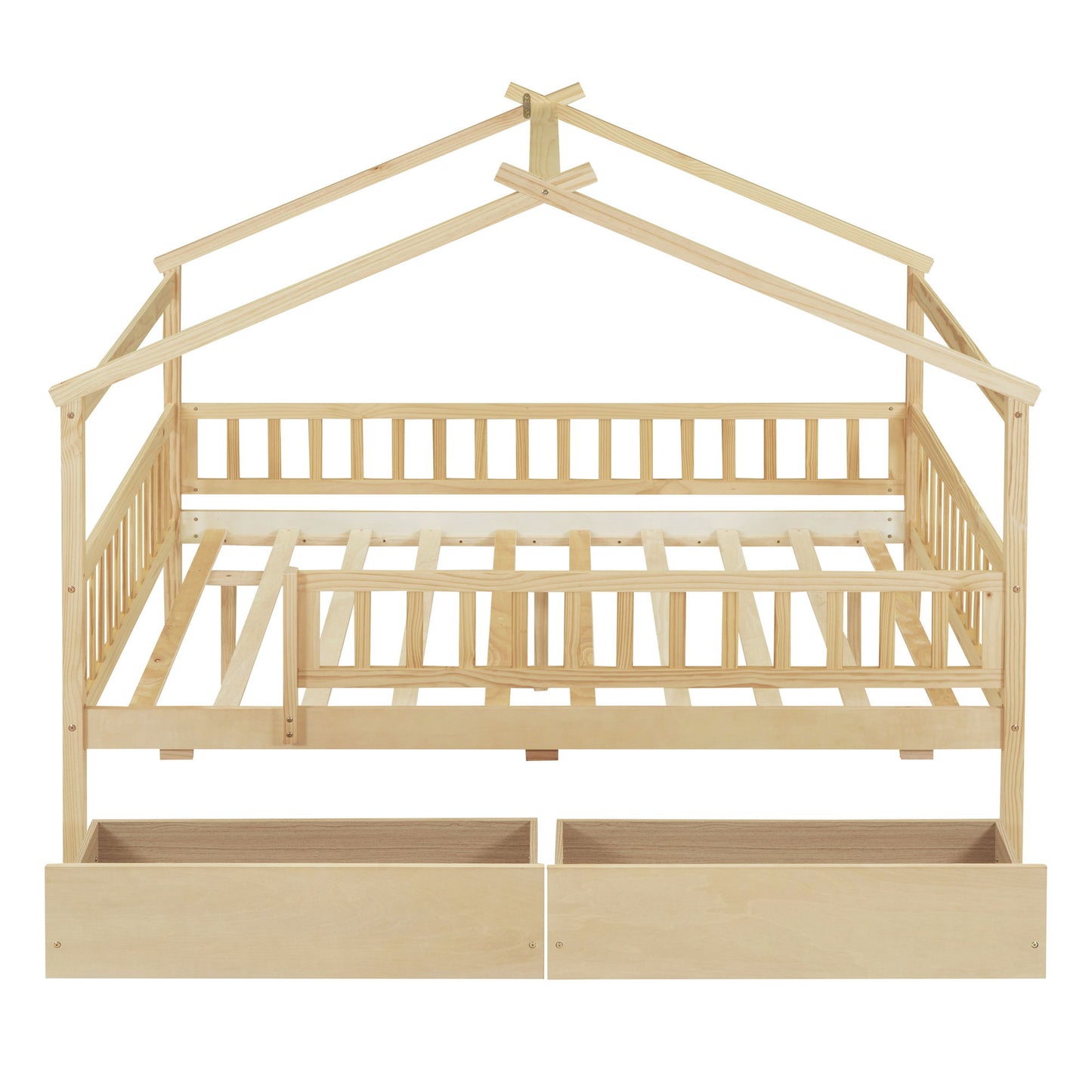 Full Size House Bed With 2 Drawers - Natural
