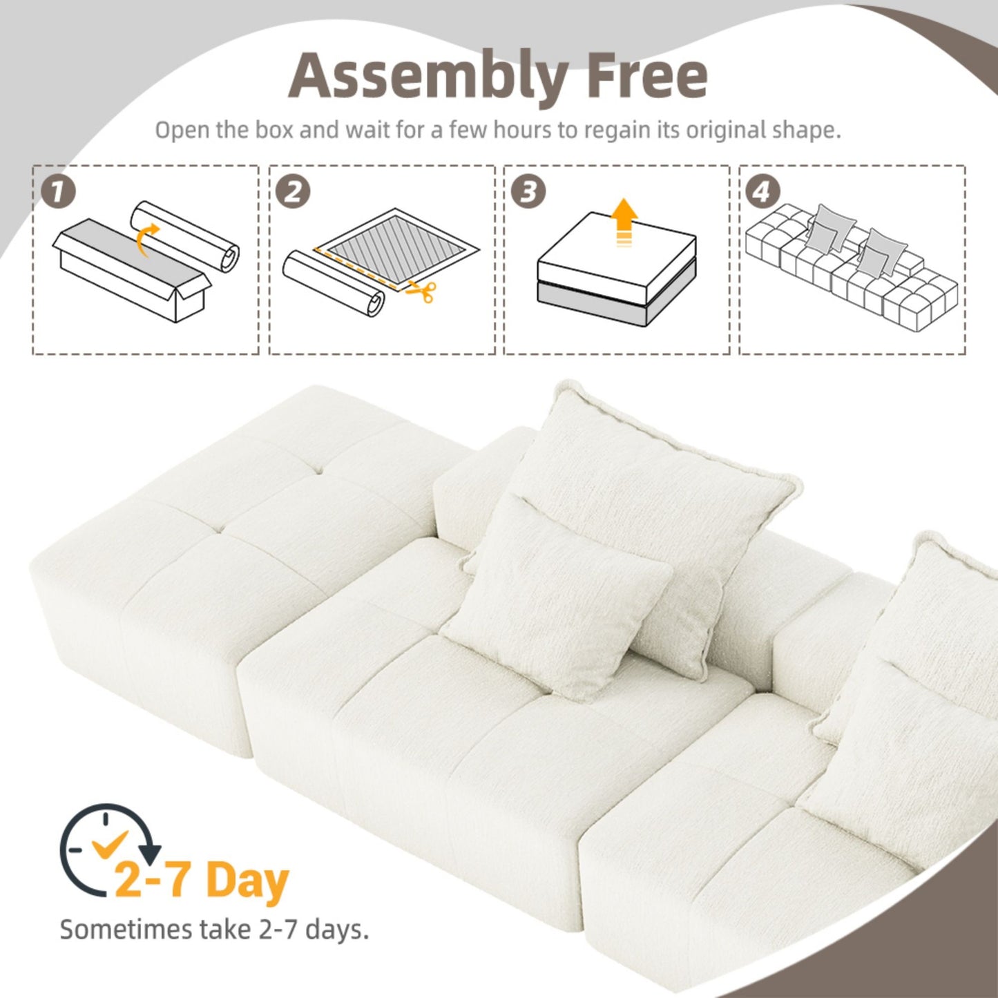 Modern Oversized Modular Sectional Sofa With 2 Ottoman And 2 Seat, Sparkling Chenille Fabric Soft Cushion Sofa With 4 Pillows, 4 Pieces Diy Combination Tufted Sofa, No Assembly Required - Beige