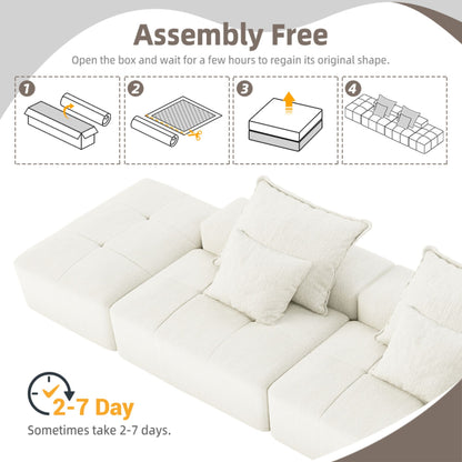 Modern Oversized Modular Sectional Sofa With 2 Ottoman And 2 Seat, Sparkling Chenille Fabric Soft Cushion Sofa With 4 Pillows, 4 Pieces Diy Combination Tufted Sofa, No Assembly Required - Beige