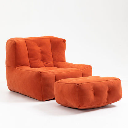 Fluffy Bean Bag Chair, Comfortable Bean Bag For Adults And Children, Super Soft Lazy Sofa Chair With Memory Foam And Ottoman, Indoor Modern Focus Bean Bag Chair For Living Room, Bedroom, Apartment - Red