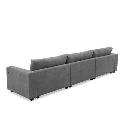 Oversized Sectional L Shaped Cloud Couch With USB Charging Port Cup Holder Deep And Wide Seat Sofa With Chaise Comfy - Gray