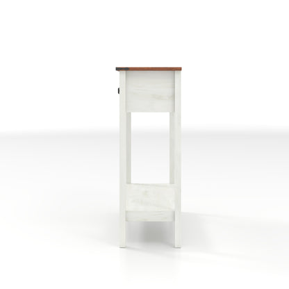Farmhouse Style Console Table With 2 Drawers And Bottom Storage Shelf - Antique White