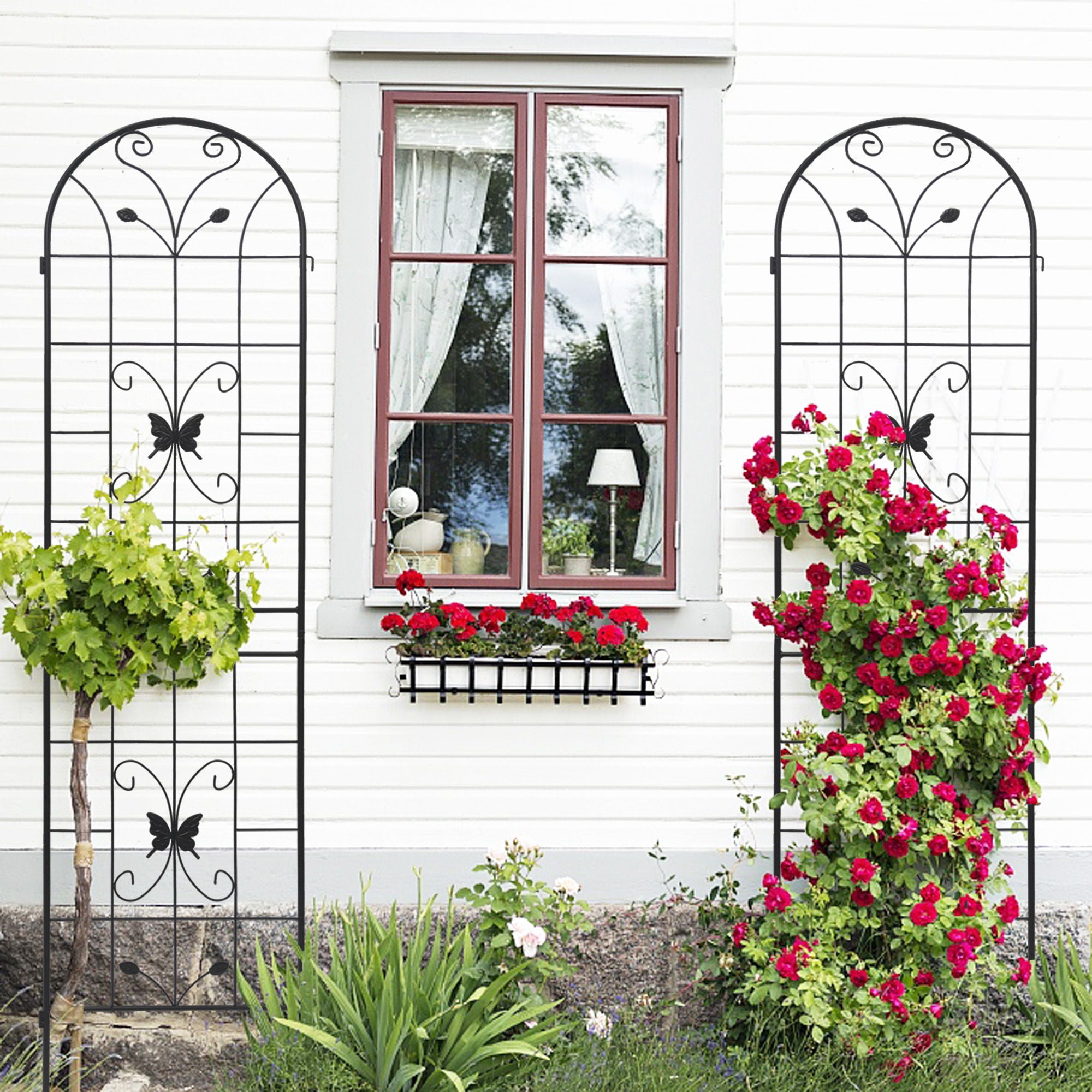 2 Pack Garden Metal Trellis Rustproof Trellis For Climbing Plants Outdoor Flower Support - Black