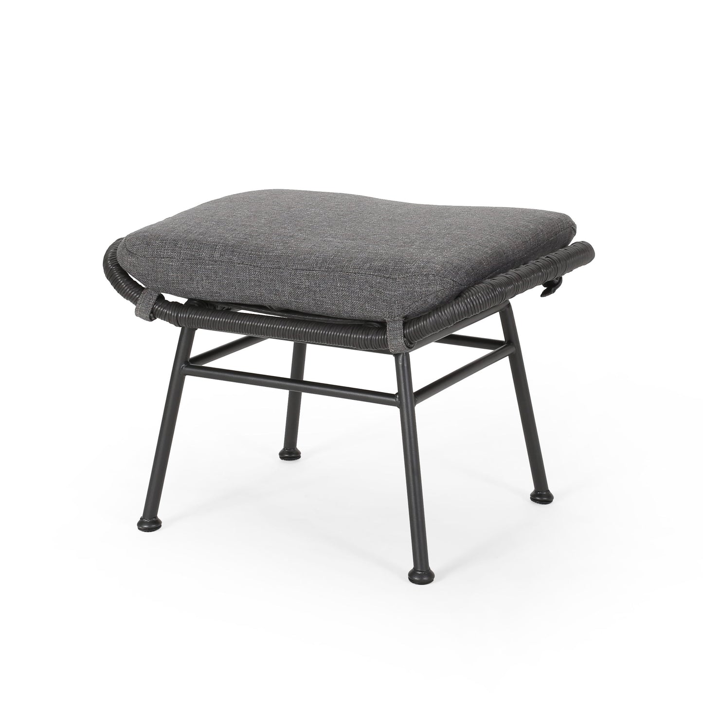 Outdoor Modern Boho Wicker Ottoman With Cushions (Set of 2) - Gray