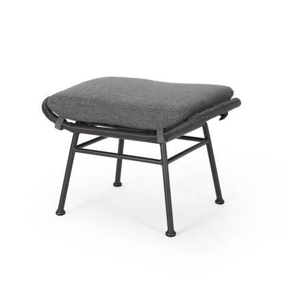 Outdoor Modern Boho Wicker Ottoman With Cushions (Set of 2) - Gray