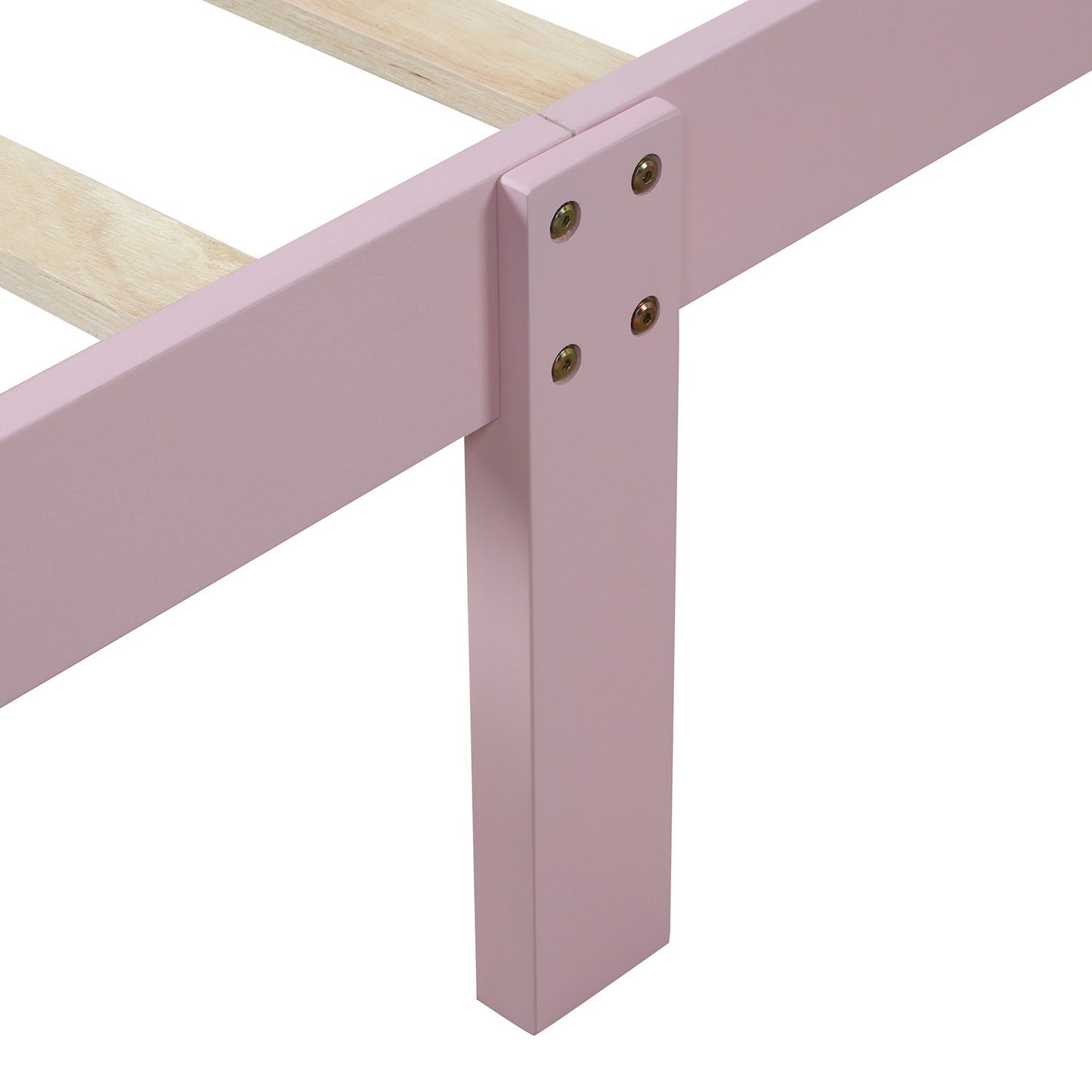 Twin Platform Bed Frame Mattress Foundation With Headboard And Slat Support - Pink