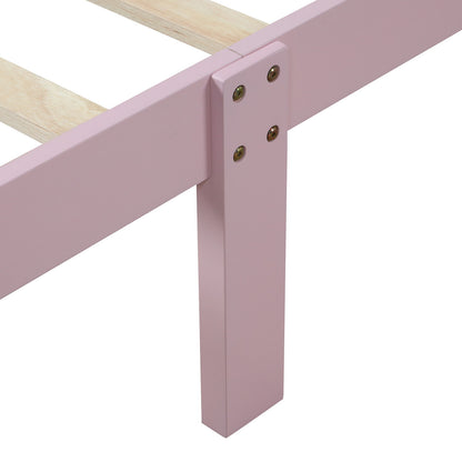 Twin Platform Bed Frame Mattress Foundation With Headboard And Slat Support - Pink