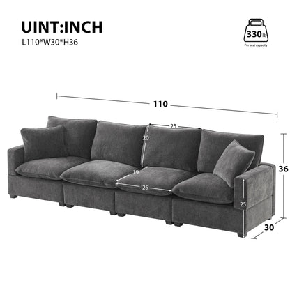 Modern Modular Sofa, 4 Seat Chenille Sectional Couch Set With 2 Pillows Included, Freely Combinable Indoor Funiture - Black / Gray
