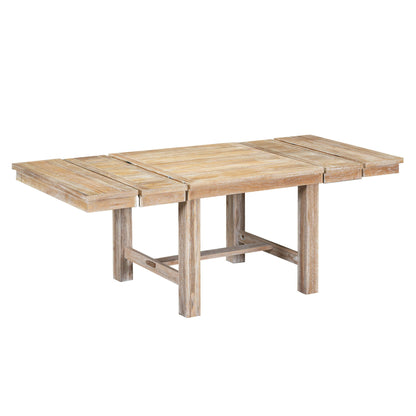 Topmax - 6 Piece Farmhouse Extendable Dining Table With Footrest, 4 Upholstered Dining Chairs And Dining Bench, Two 11" Removable Leaf - Natural / Beige