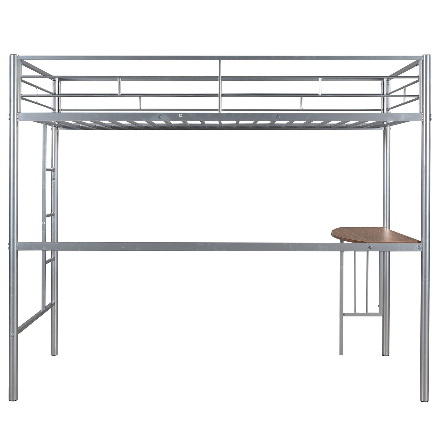 Twin Over Full Bunk Bed With Desk, Ladder And Quality Slats For Bedroom - Silver