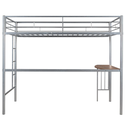 Twin Over Full Bunk Bed With Desk, Ladder And Quality Slats For Bedroom - Silver