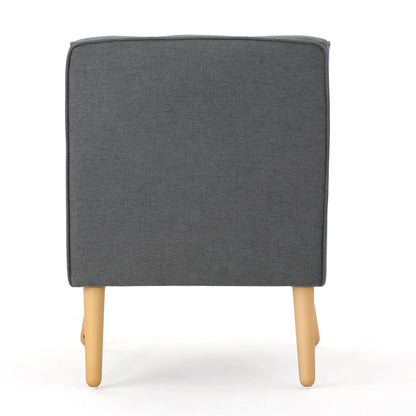 Modern Arm Chair With Tufted Back And Wooden Legs - Charcoal