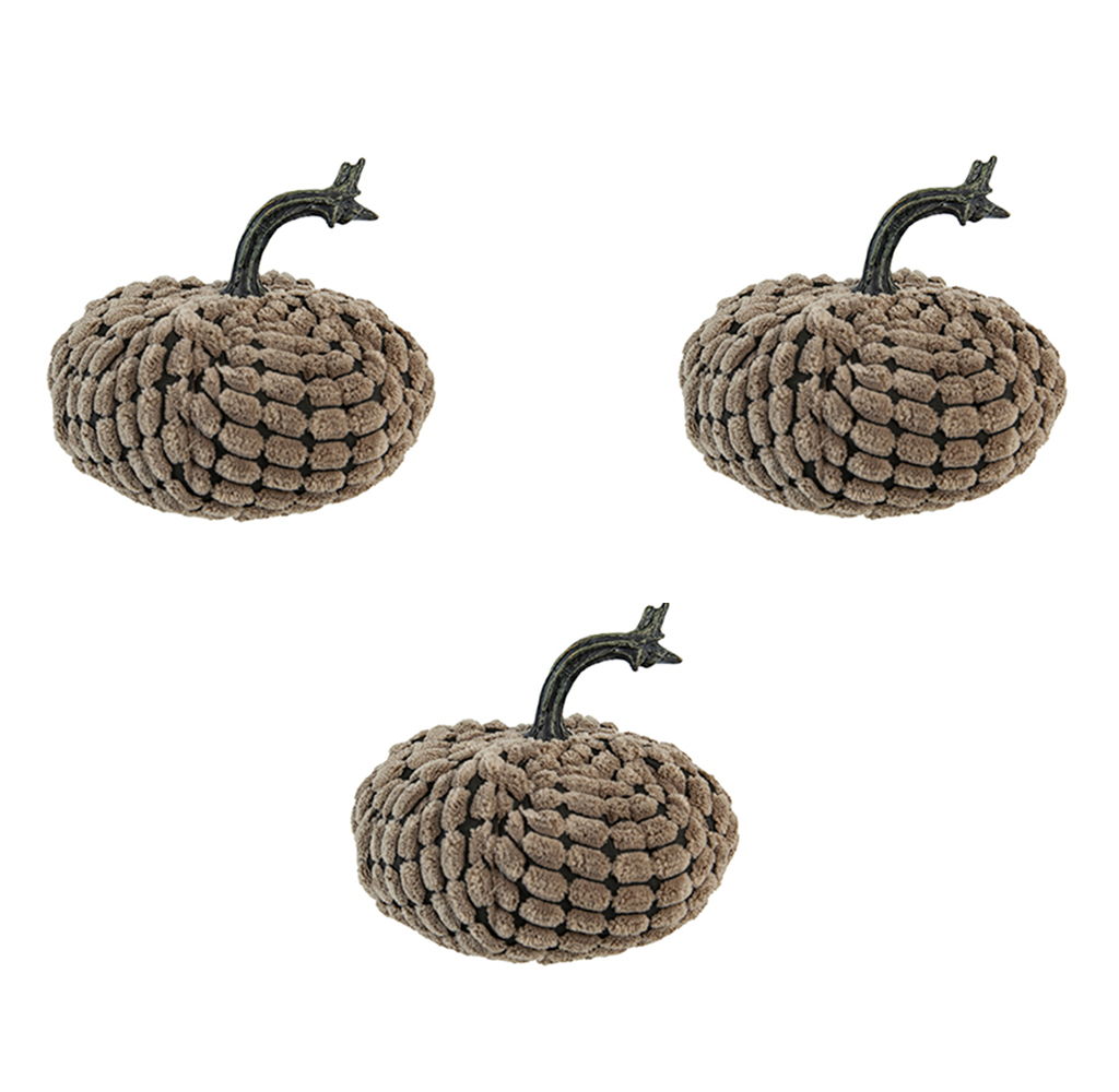 Chenille Weighted Pumpkin Ornament Decor For Holiday Harvest Festival Fall Festival & Thanksgiving (Set of 2) - Dark Brown