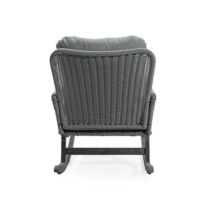 Contemporary Minimalist Wicker Rocking Chair With Soft Polyester Cushions And Durable Wooden Frame - Gray