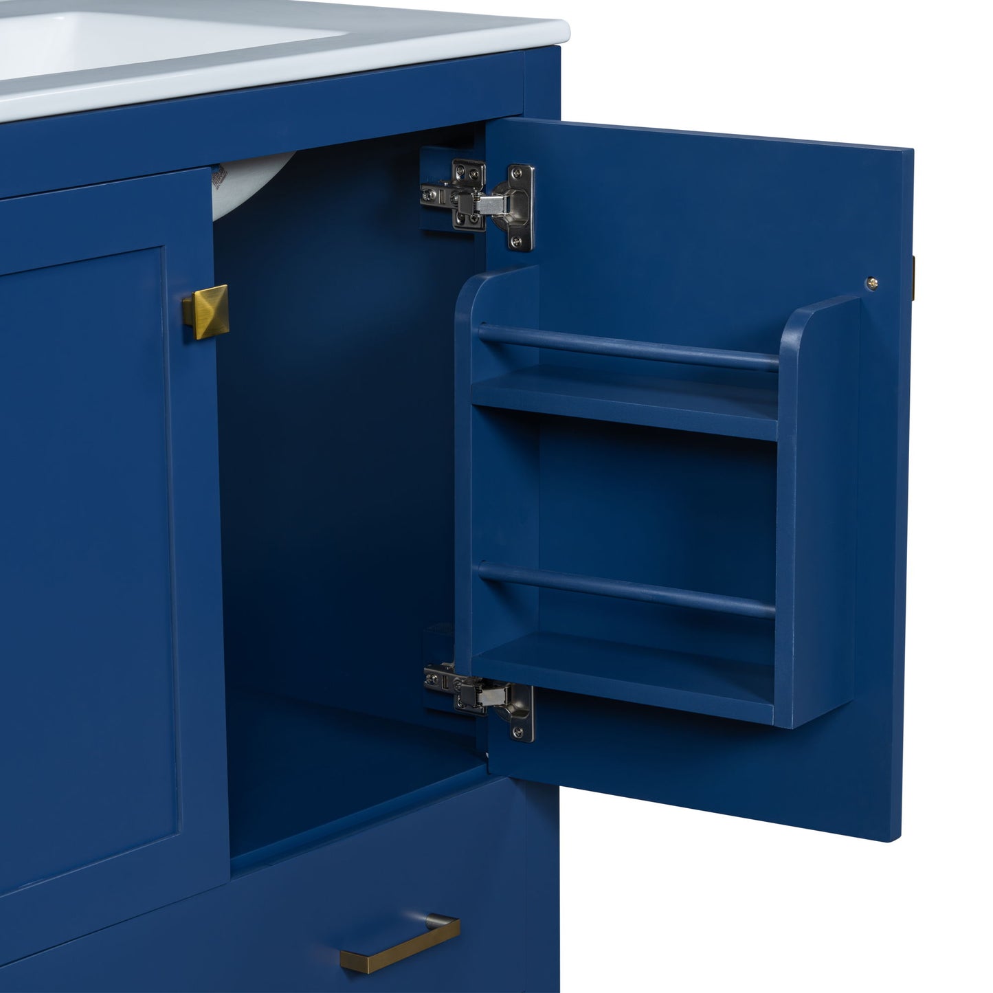 Bathroom Vanity With Single Sink, Combo Cabinet Undermount Sink, Bathroom Storage Cabinet With 2 Doors And A Drawer, Soft Closing, Multifunctional Storage, Solid Wood Frame - Blue