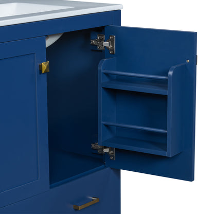 Bathroom Vanity With Single Sink, Combo Cabinet Undermount Sink, Bathroom Storage Cabinet With 2 Doors And A Drawer, Soft Closing, Multifunctional Storage, Solid Wood Frame - Blue
